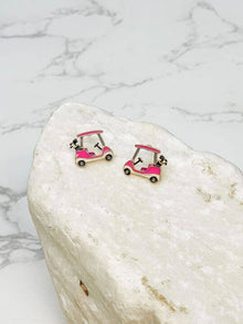  Pink Golf Cart Stud Earrings