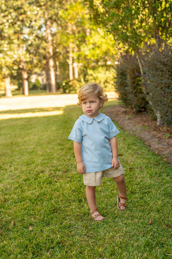 Oliver Blue & Tan Linen Short Set