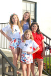 Red White and Blue Lace Bow Cropped Top