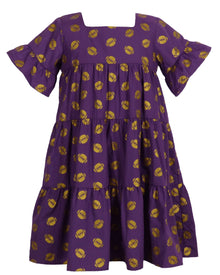  Game Day Tiered Dress with Footballs - Purple & Gold