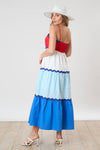 Wave Trim Color Block Maxi Dress - Red/White/Blue