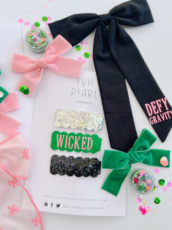 Defy Gravity Black long tailed Bow