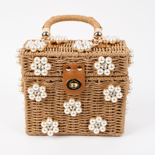  Wicker Bucket Daisy Flower Purse: Tan/Brown