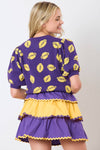 Purple & Gold Color Block Tiered Skirt