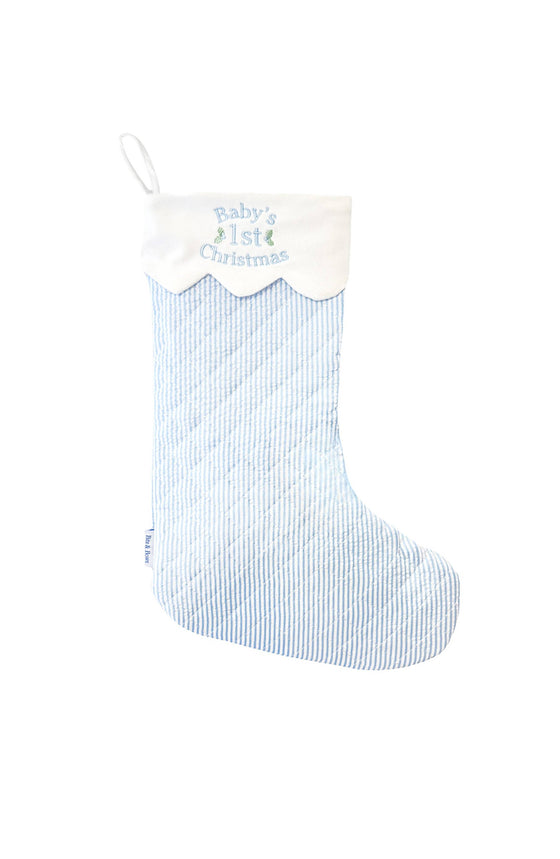 Baby's 1st Christmas Stocking, Blue Seersucker