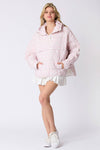 Bow Prints Pullover Puffer Jacket : Pink/Ivory