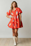 Ice Cream Print Poplin Shirt Dress: RED