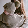 Cotton Knit Pom Beanie: Tan