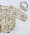 Elodie L/S Romper Set: 2pc Set (romper+Bow)