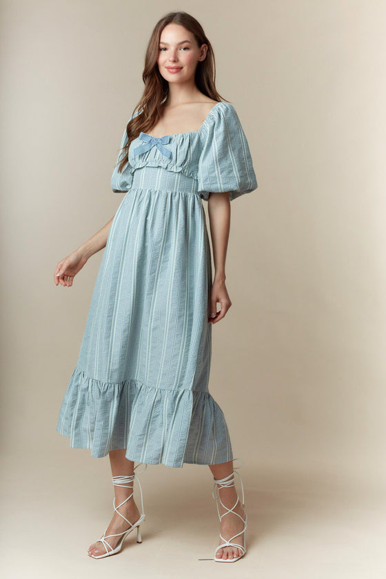 Dusty Blue Mini Check Dress