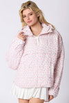 Bow Prints Pullover Puffer Jacket : Pink/Ivory