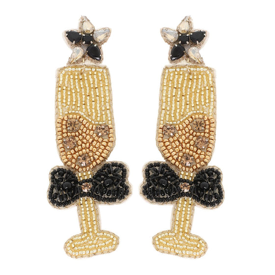 New Year's Toast Champagne Glass Beaded Earrings