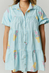 Ice Cream Print Poplin Shirt Dress: SKY BLUE