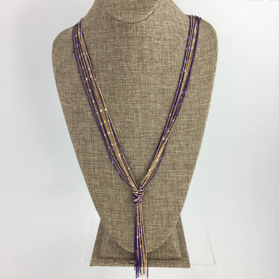 Purple and Gold Long Knot Necklace