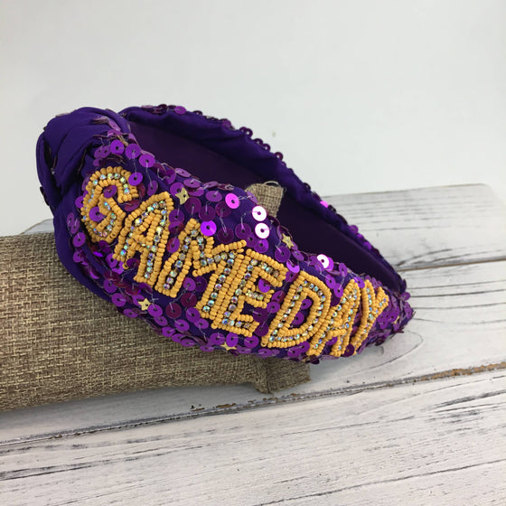 Purple and Gold Sequin GAMEDAY Headband 