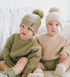 Cotton Knit Pom Beanie: Tan
