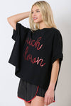 'Touch Down' Sequin Embroidery Oversized Top