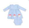 Mushroom House Dress w. Cover: Chambray Blue Dot
