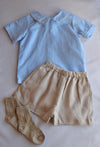 Oliver Blue & Tan Linen Short Set