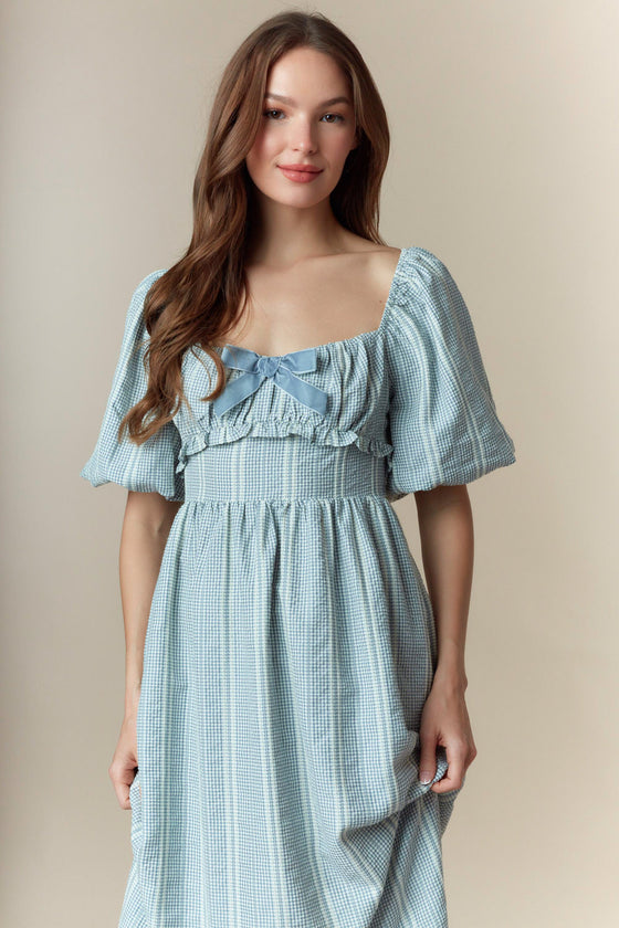 Dusty Blue Mini Check Dress