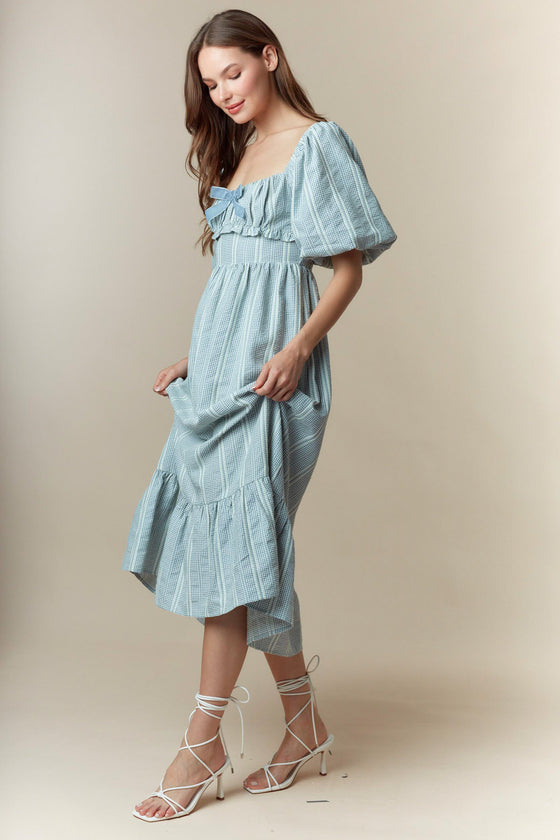 Dusty Blue Mini Check Dress
