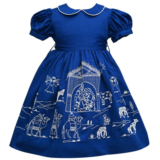 Holiday Nativity Scene Embroidered Dress