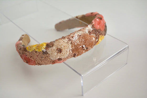 Sequin Flower Headband: peach and gold