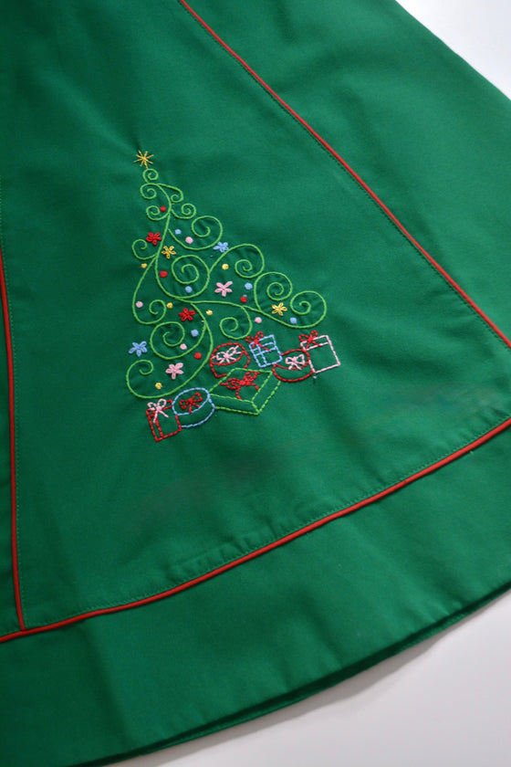 Christmas Tree Embroidered Green Dress