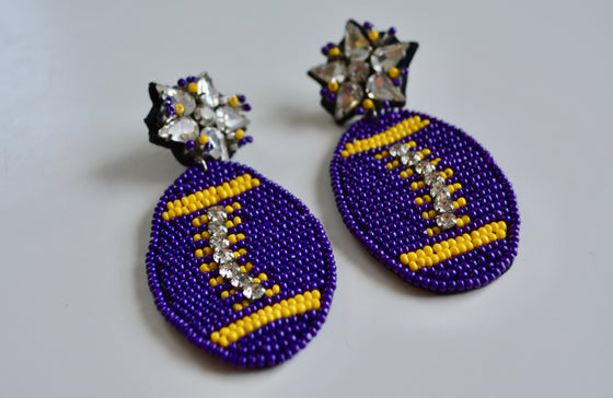 Football earrings- purple and yellow gold