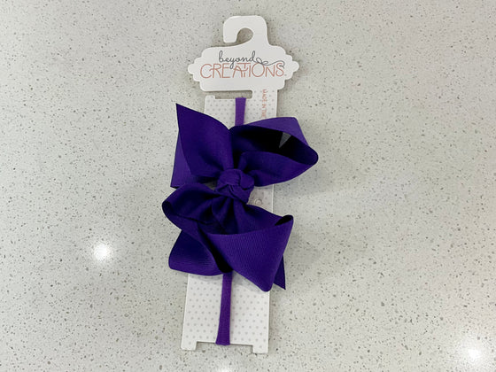 Thin Purple Nylon Headband With 3.5” Grosgrain Hair Bow