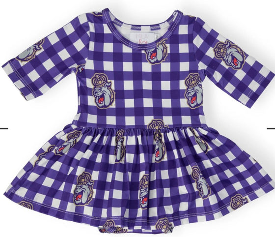 JMU Plaid Duke Dog 3/4 Sleeve Twirl Bodysuit