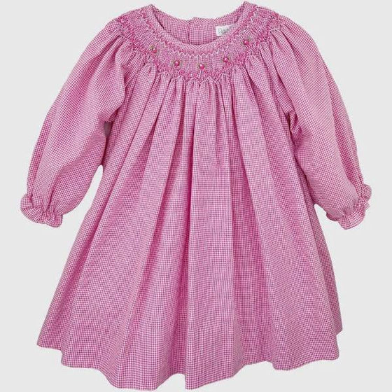 Pink smocked long sleeve dress