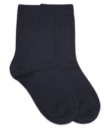  Cotton Ribbed Crew Socks: Navy