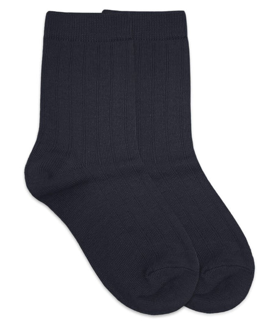 Cotton Ribbed Crew Socks: Navy