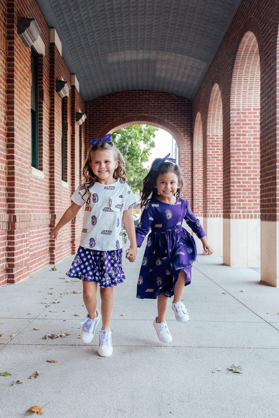 JMU White Duke Dog Ruffle Pocket Tee