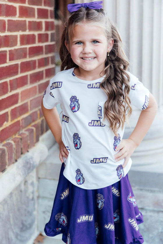 JMU White Duke Dog Ruffle Pocket Tee