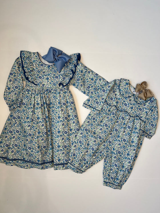 Blue Floral Frill Dress