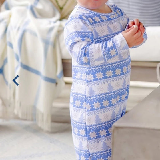 Long Sleeve Patton Play Romper - Fairisle Flurries (Blue)