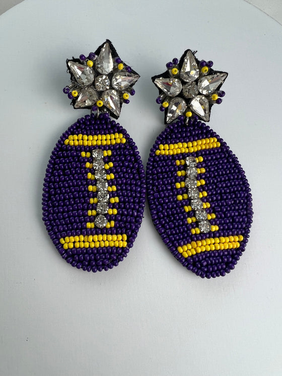 Football earrings- purple and yellow gold