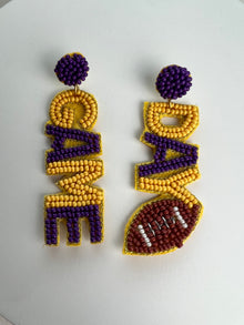  Gameday Earrings- beaded purple and yellow