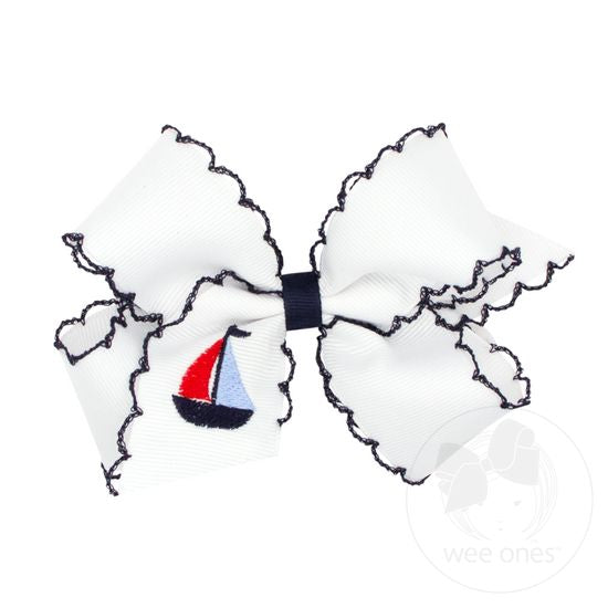 Sailboat Embroidered Moonstitch Bow