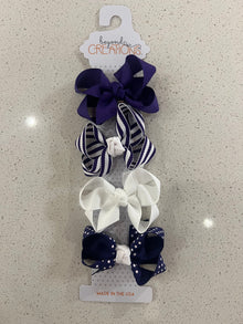  White/Purple 4PK: 3" snap clip bows