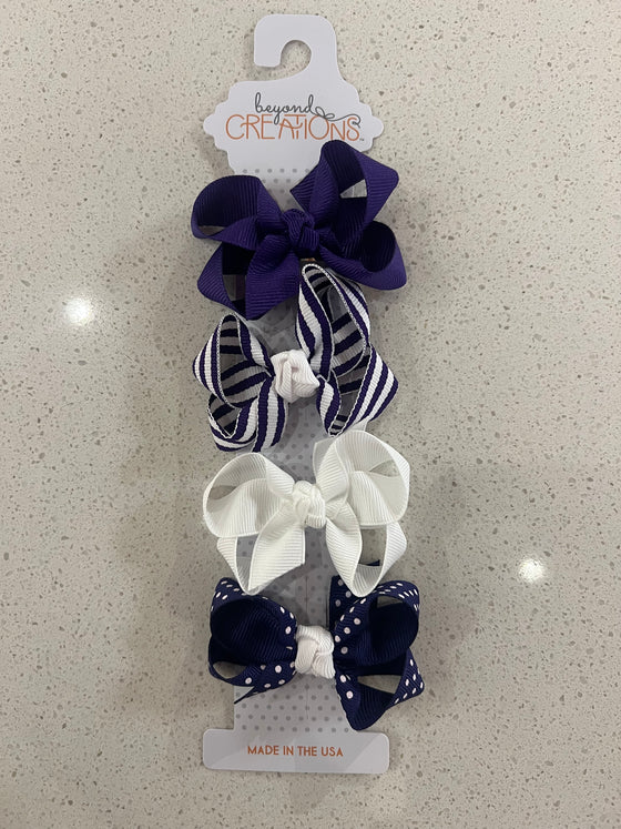 White/Purple 4PK: 3" snap clip bows