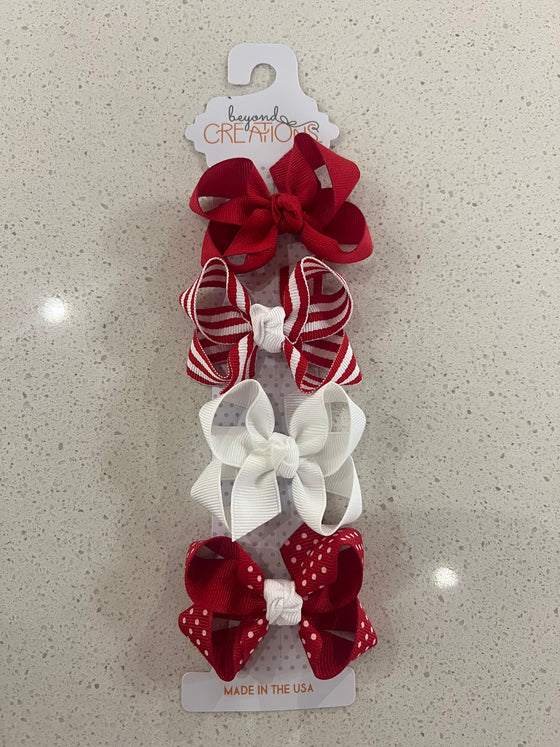 White/Red 4PK: 3" snap clip bows (Copy)
