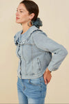 Womens Exaggerated Ruffle Collar Denim Jacket