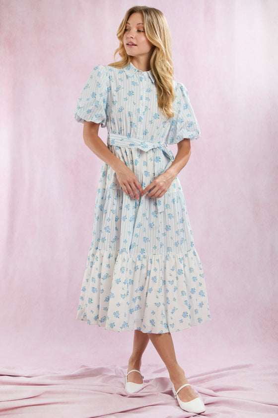 Stripe & Floral Light Blue Dress