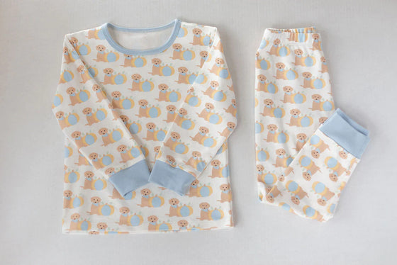 Blue Pumpkin Puppy Pajama Set