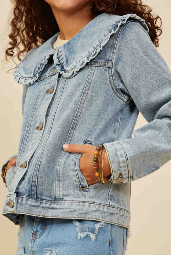 Exaggerated Ruffle Collar Denim Jacket