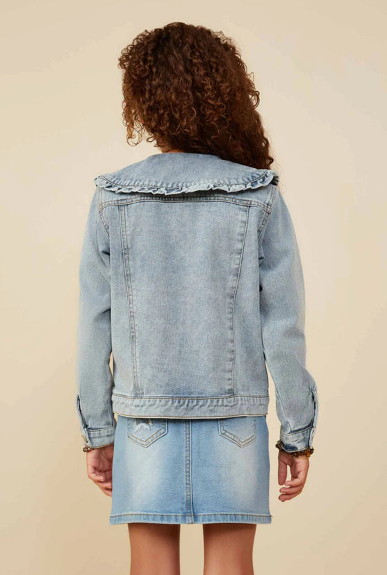 Exaggerated Ruffle Collar Denim Jacket