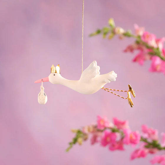 Flying Stork Ornament: Pink